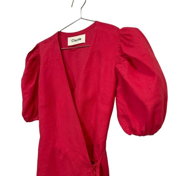 Claude Tulum Emilia Tie Wrap Dress Short Linen One Size - Picture 4 of 12